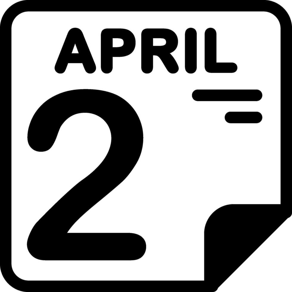 2 April Calendar Solid Black Icon vector