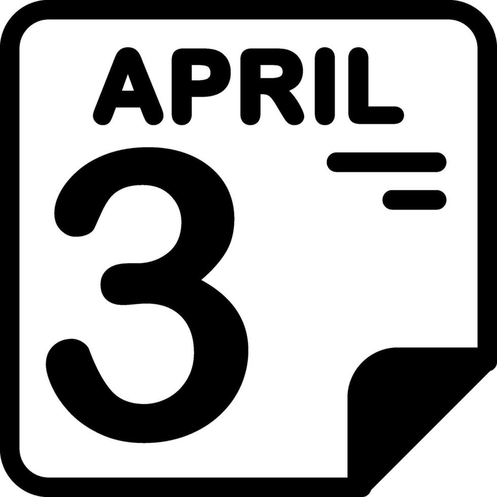 3 April Calendar Solid Black Icon vector