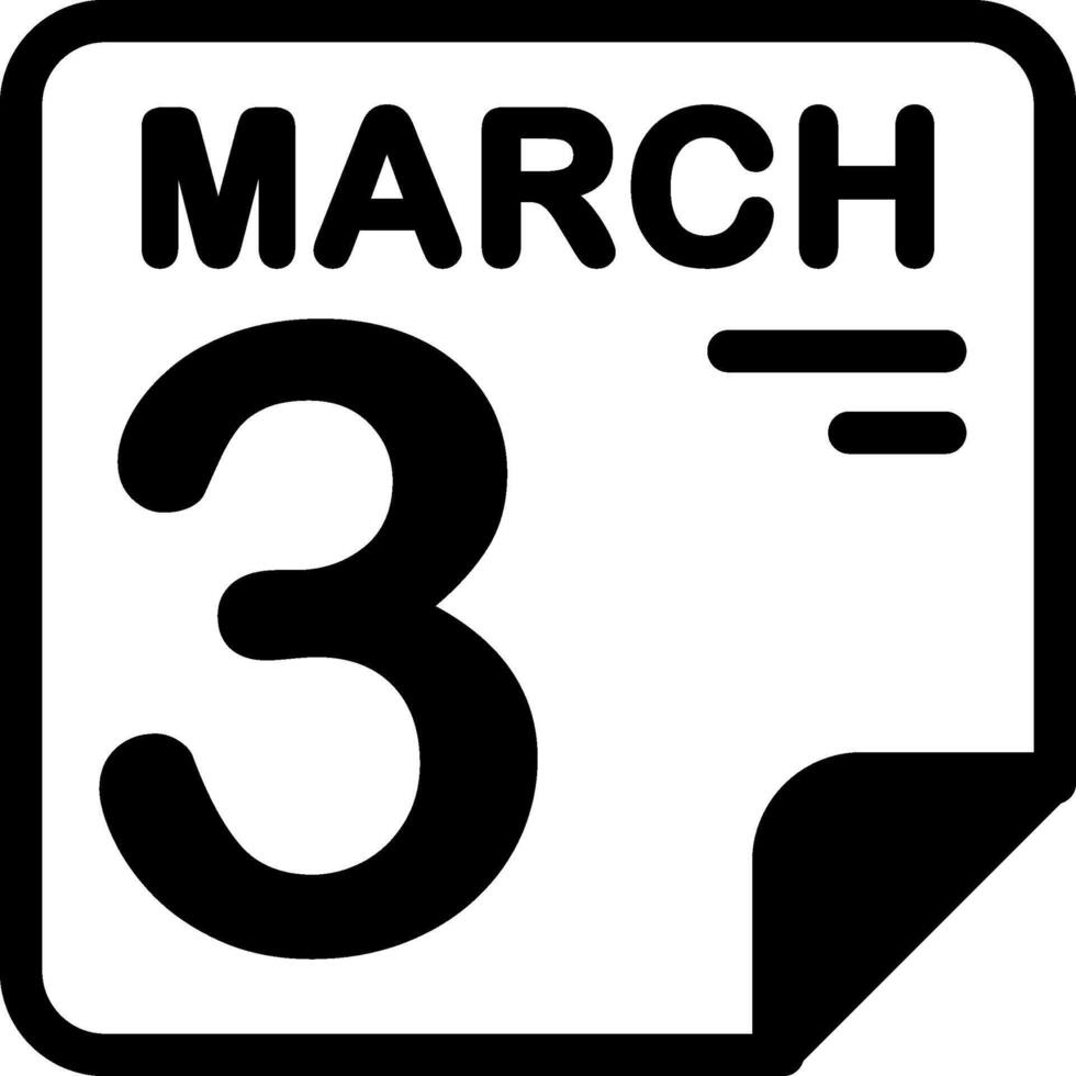 3 March Calendar Solid Black Icon vector