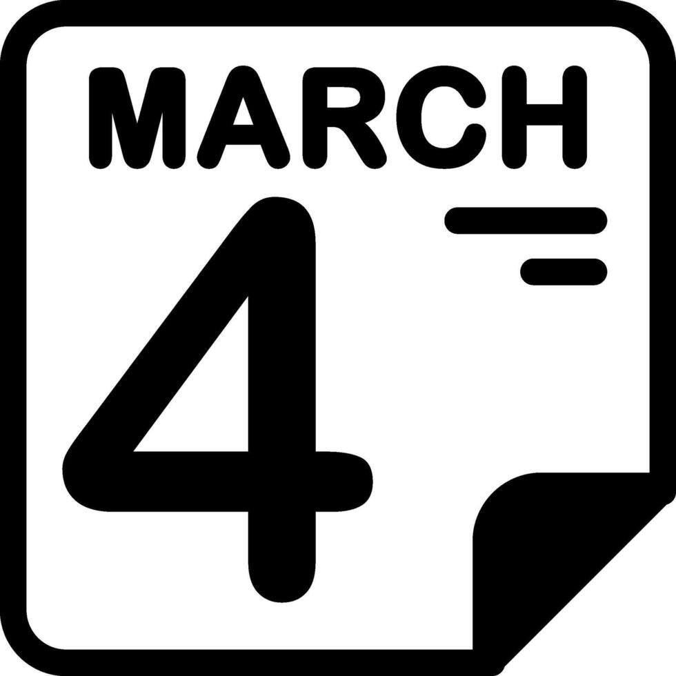 4 March Calendar Solid Black Icon vector