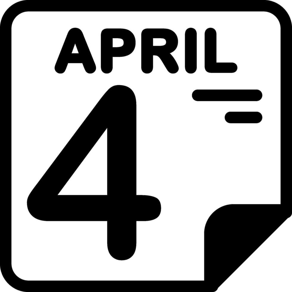 4 April Calendar Solid Black Icon vector