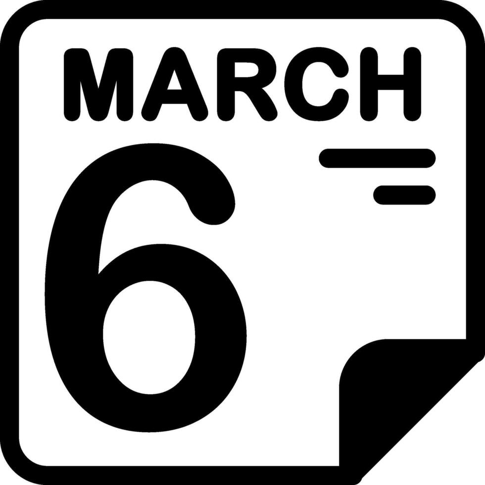 6 March Calendar Solid Black Icon vector