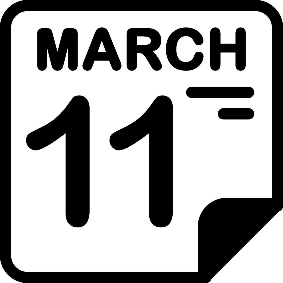 11 March Calendar Solid Black Icon vector