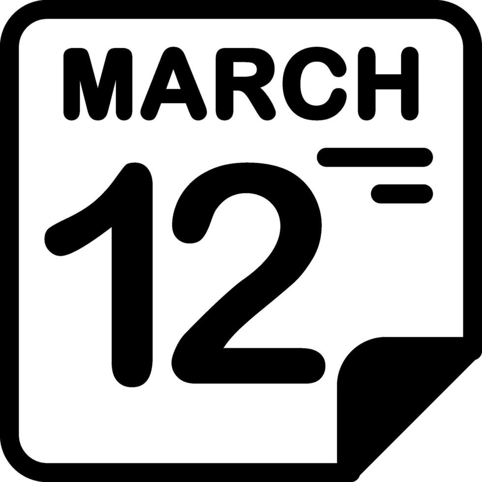 12 March Calendar Solid Black Icon vector
