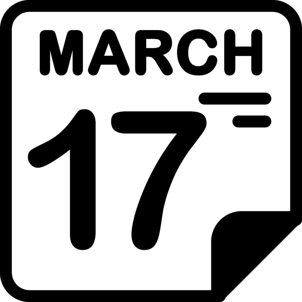 17 March Calendar Solid Black Icon vector