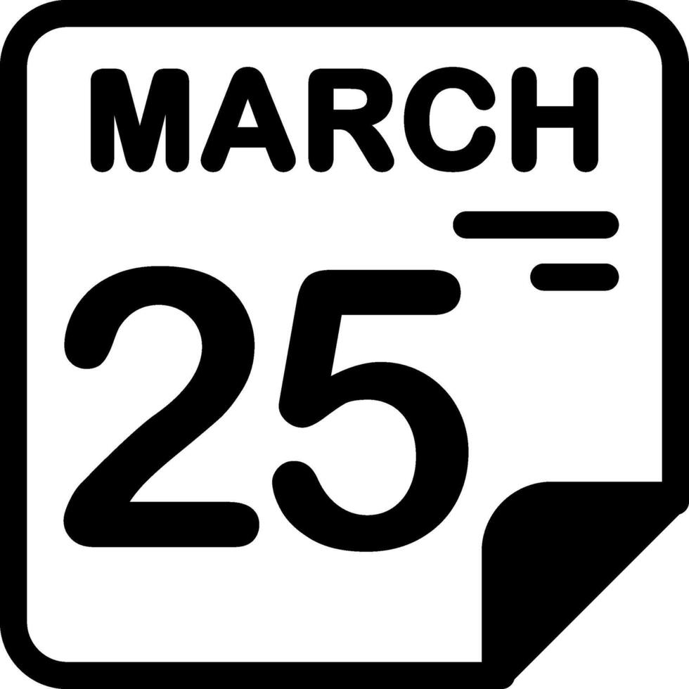 25 March Calendar Solid Black Icon vector