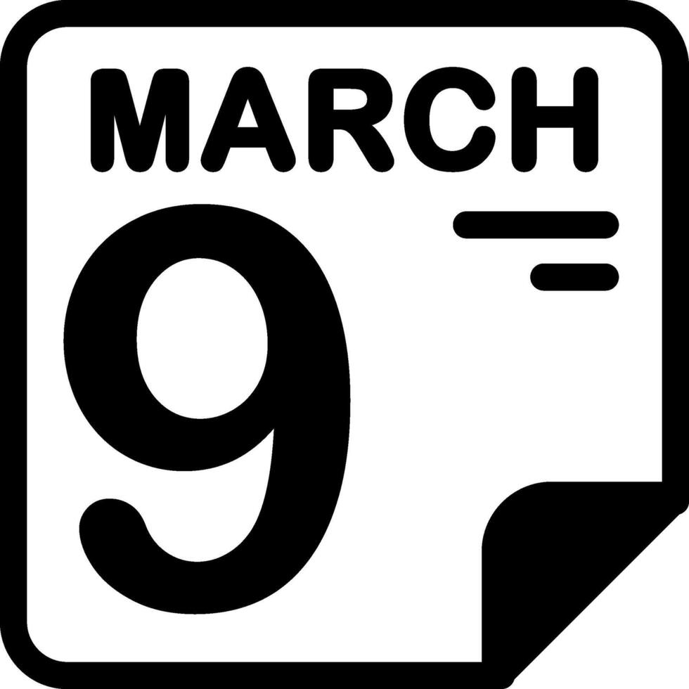 9 March Calendar Solid Black Icon vector