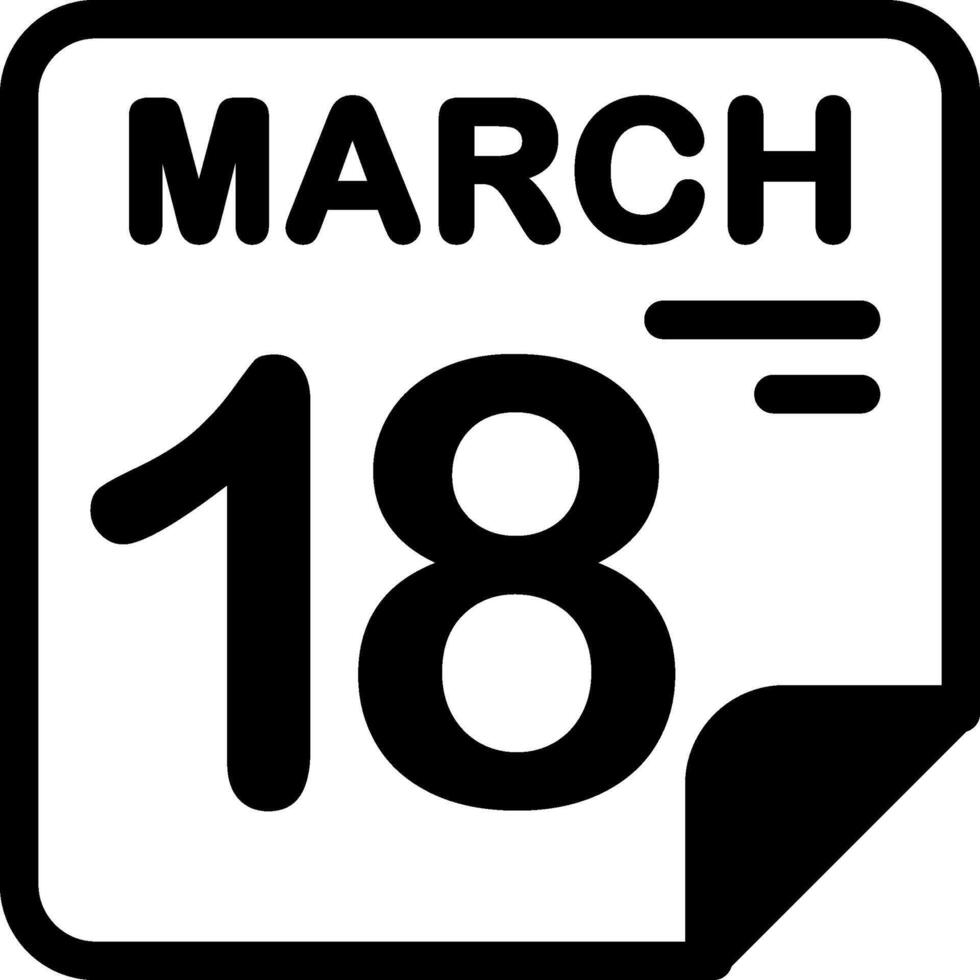 18 March Calendar Solid Black Icon vector