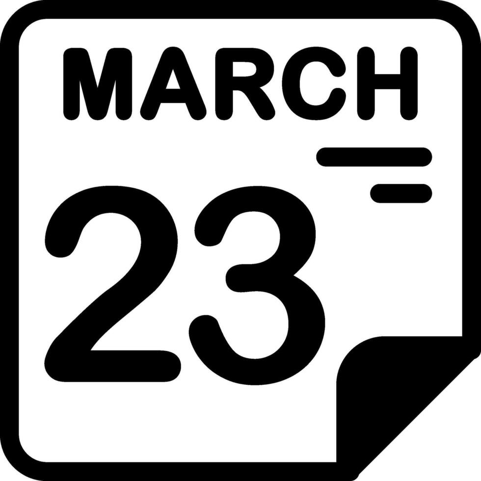 23 March Calendar Solid Black Icon vector