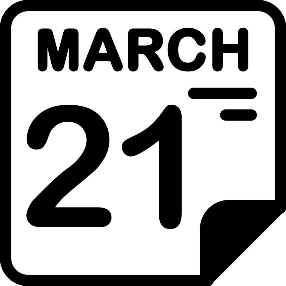 21 March Calendar Solid Black Icon vector