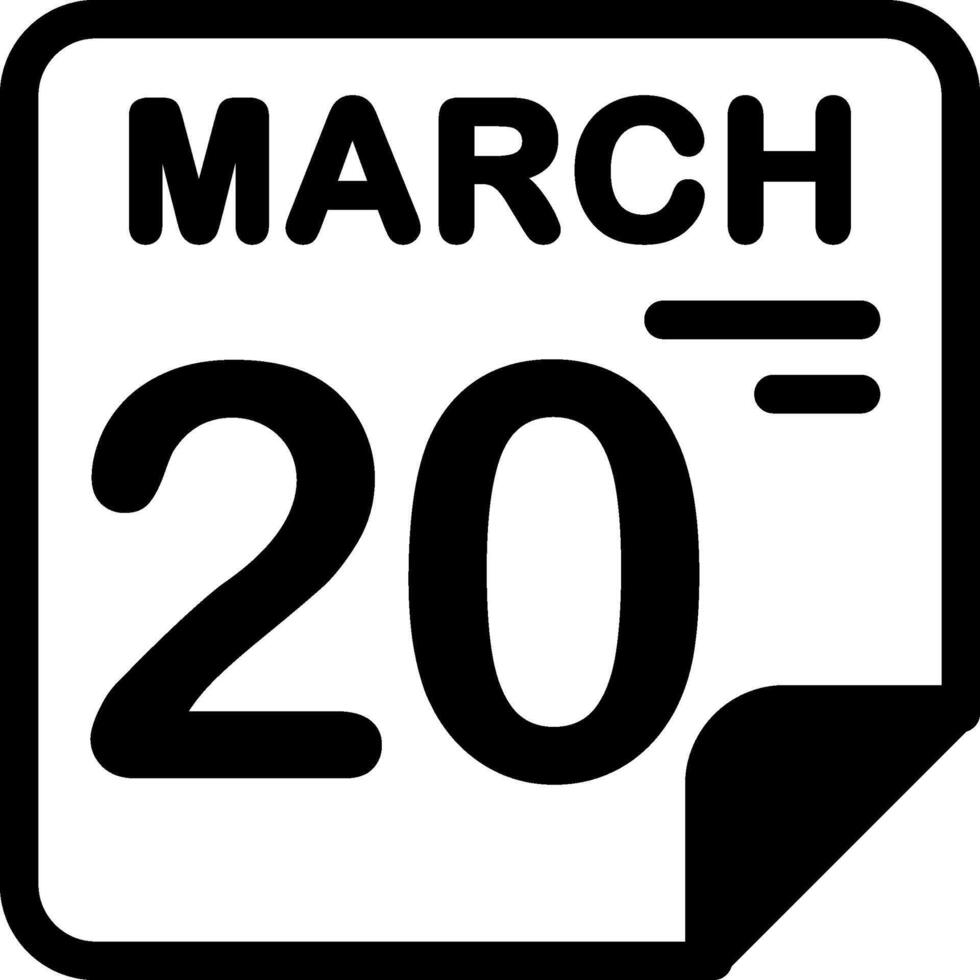 20 March Calendar Solid Black Icon vector
