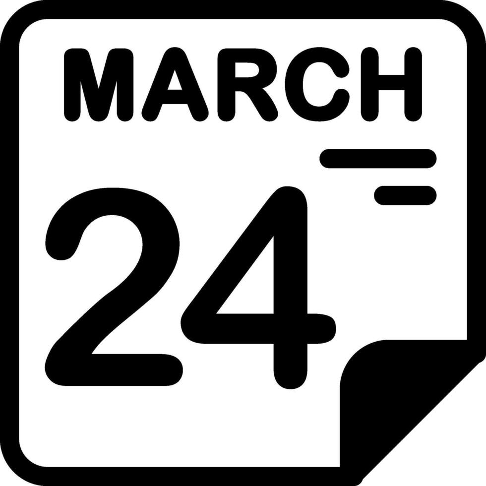 24 March Calendar Solid Black Icon vector