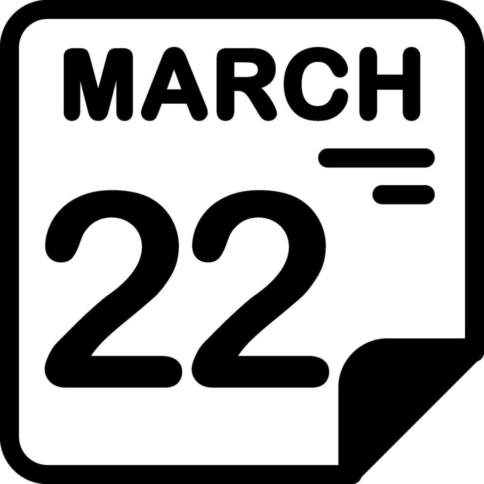 22 March Calendar Solid Black Icon vector