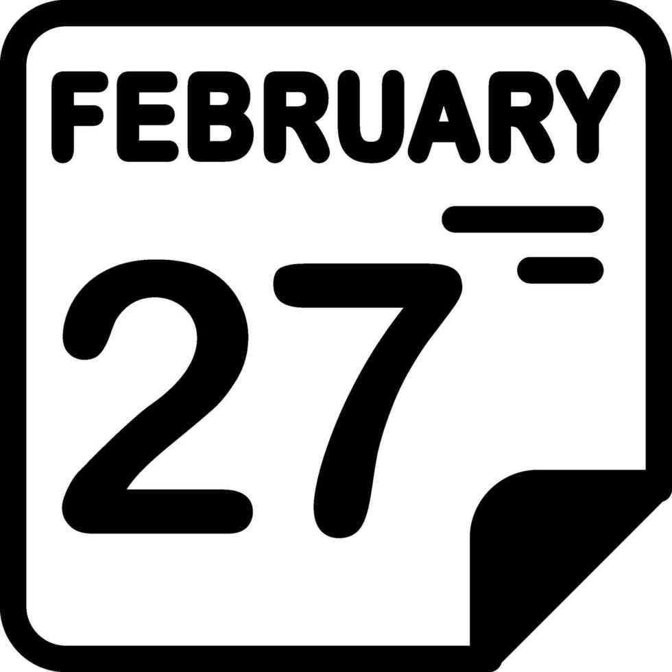 27 February Calendar Solid Black Icon vector