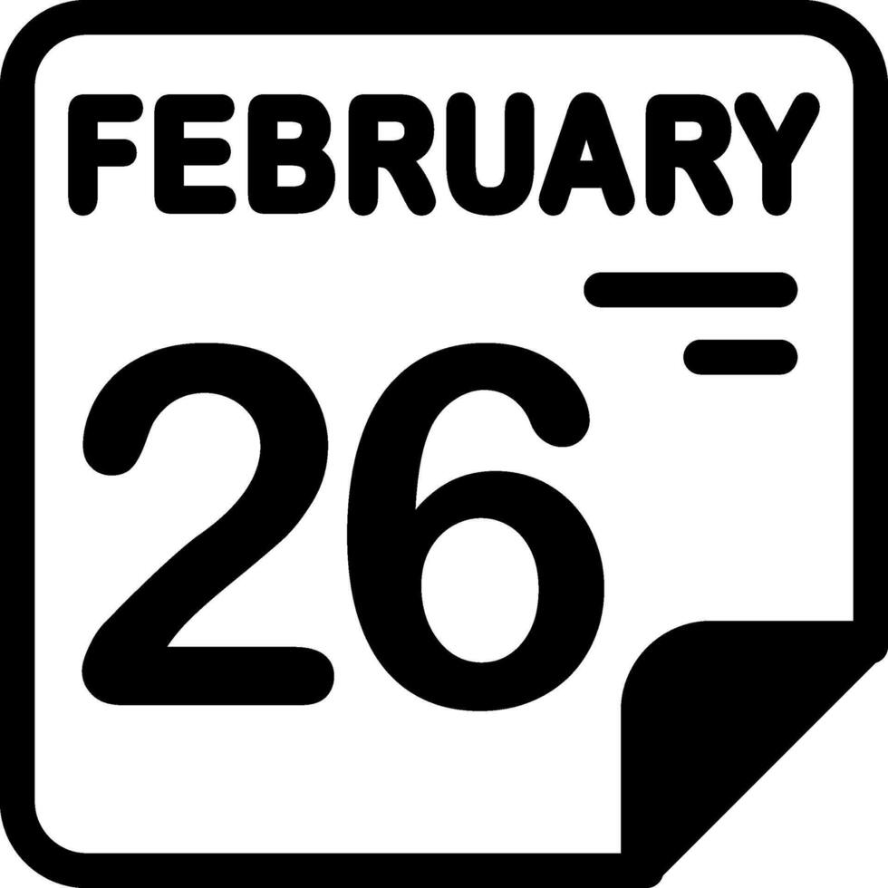26 February Calendar Solid Black Icon vector