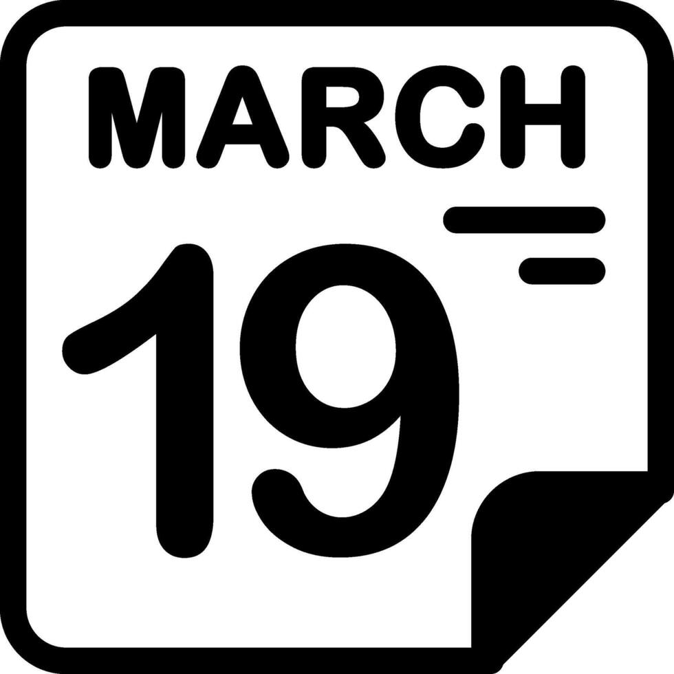19 March Calendar Solid Black Icon vector