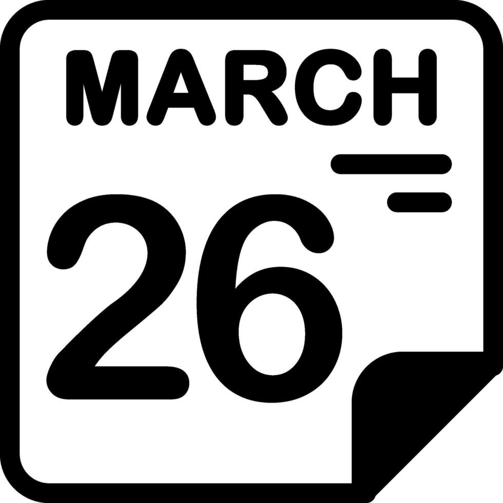 26 March Calendar Solid Black Icon vector