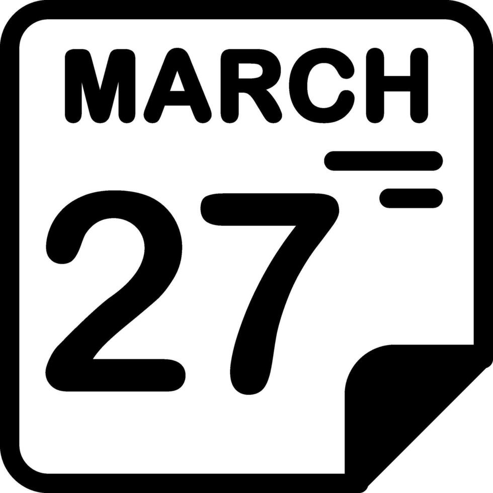 27 March Calendar Solid Black Icon vector