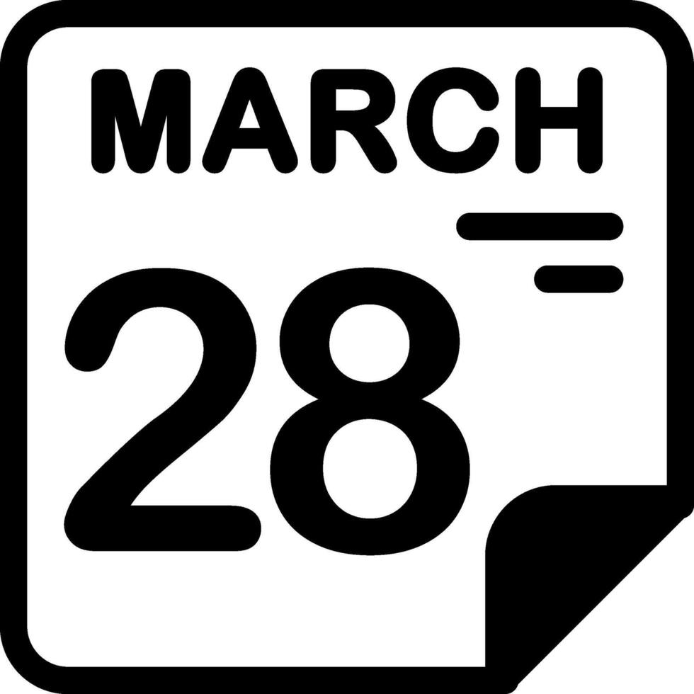 28 March Calendar Solid Black Icon vector