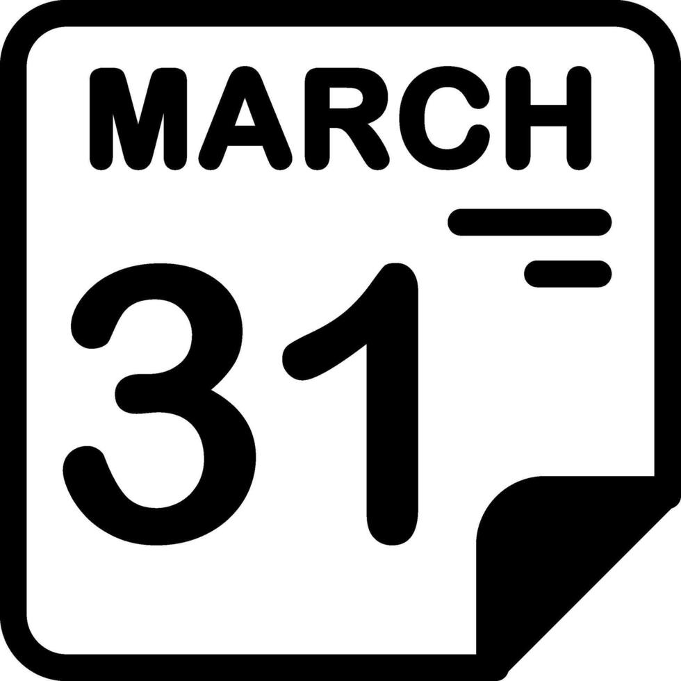 31 March Calendar Solid Black Icon vector