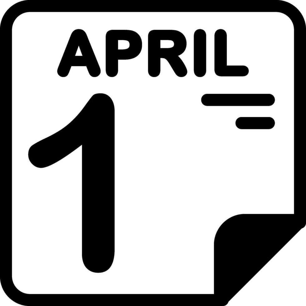 1 April Calendar Solid Black Icon vector