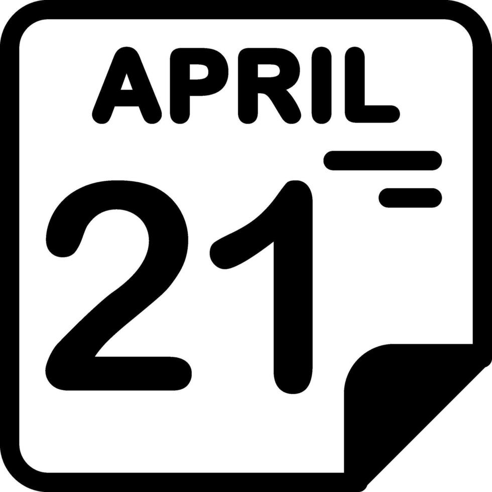 21 April Calendar Solid Black Icon vector