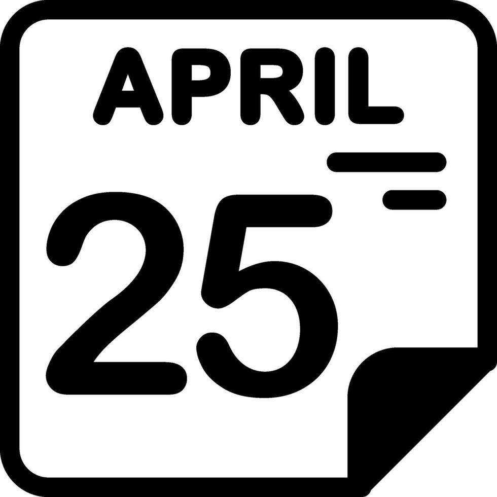 25 April Calendar Solid Black Icon vector
