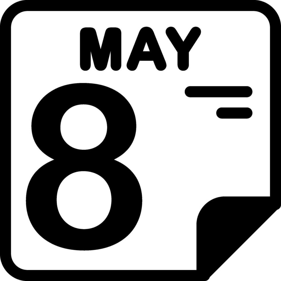 8 May Calendar Solid Black Icon vector