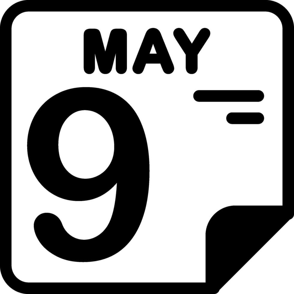 9 May Calendar Solid Black Icon vector
