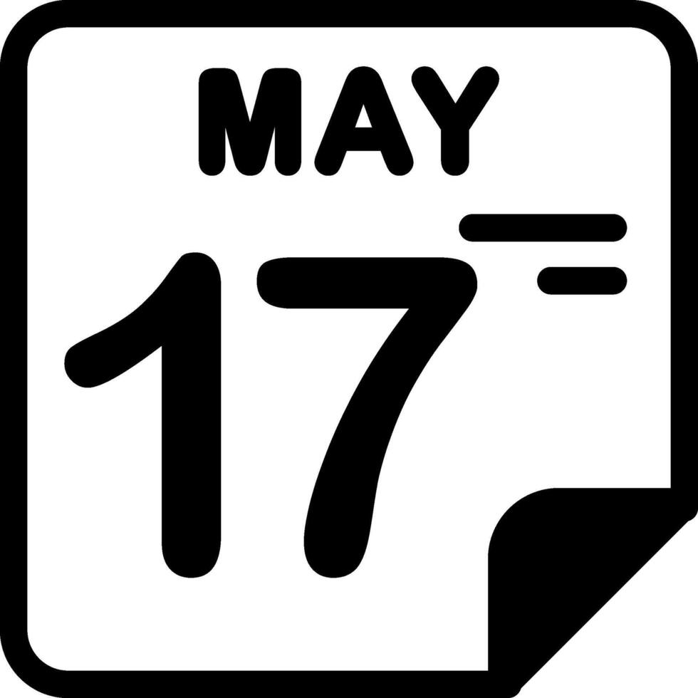 17 May Calendar Solid Black Icon vector