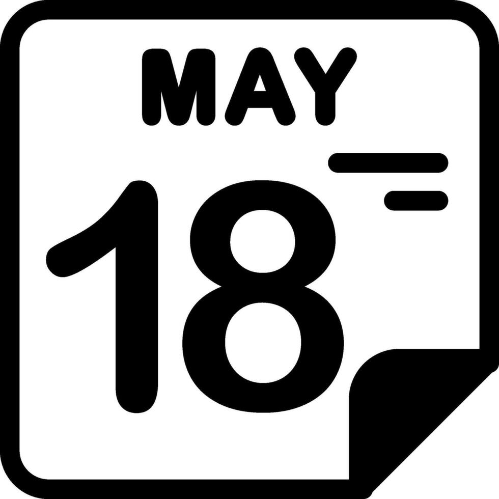 18 May Calendar Solid Black Icon vector