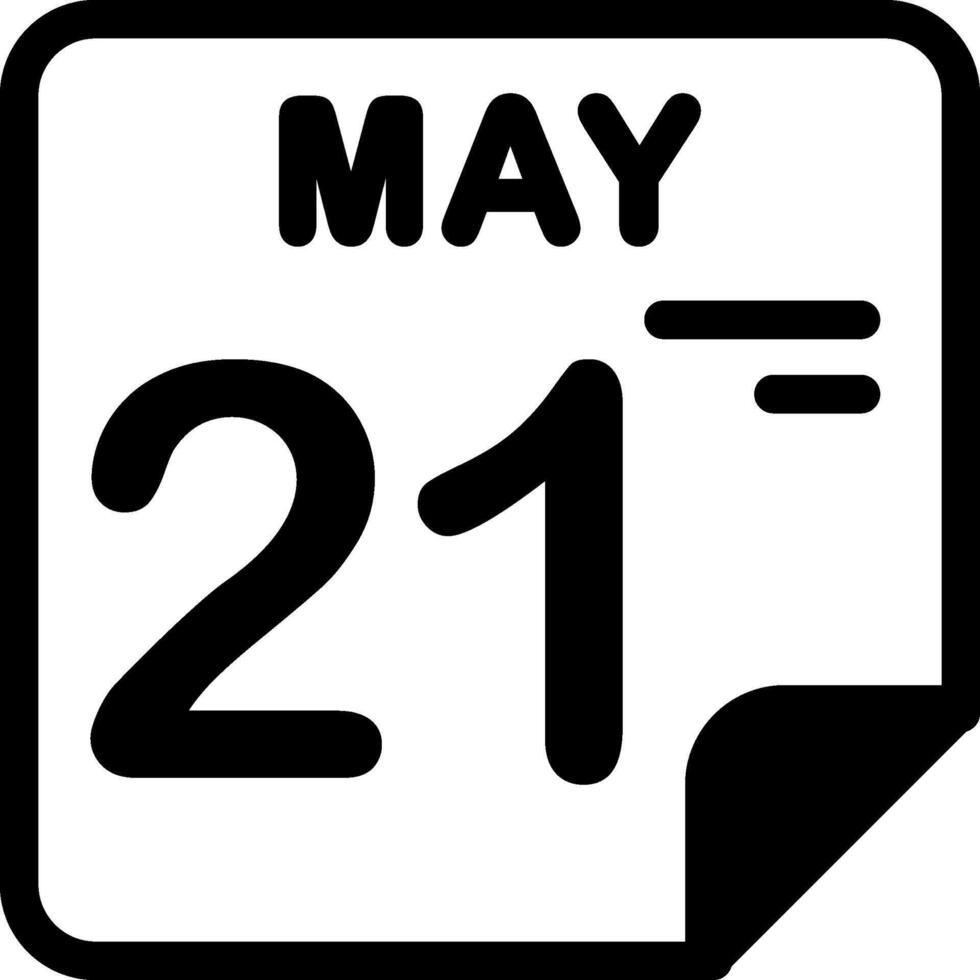 21 May Calendar Solid Black Icon vector