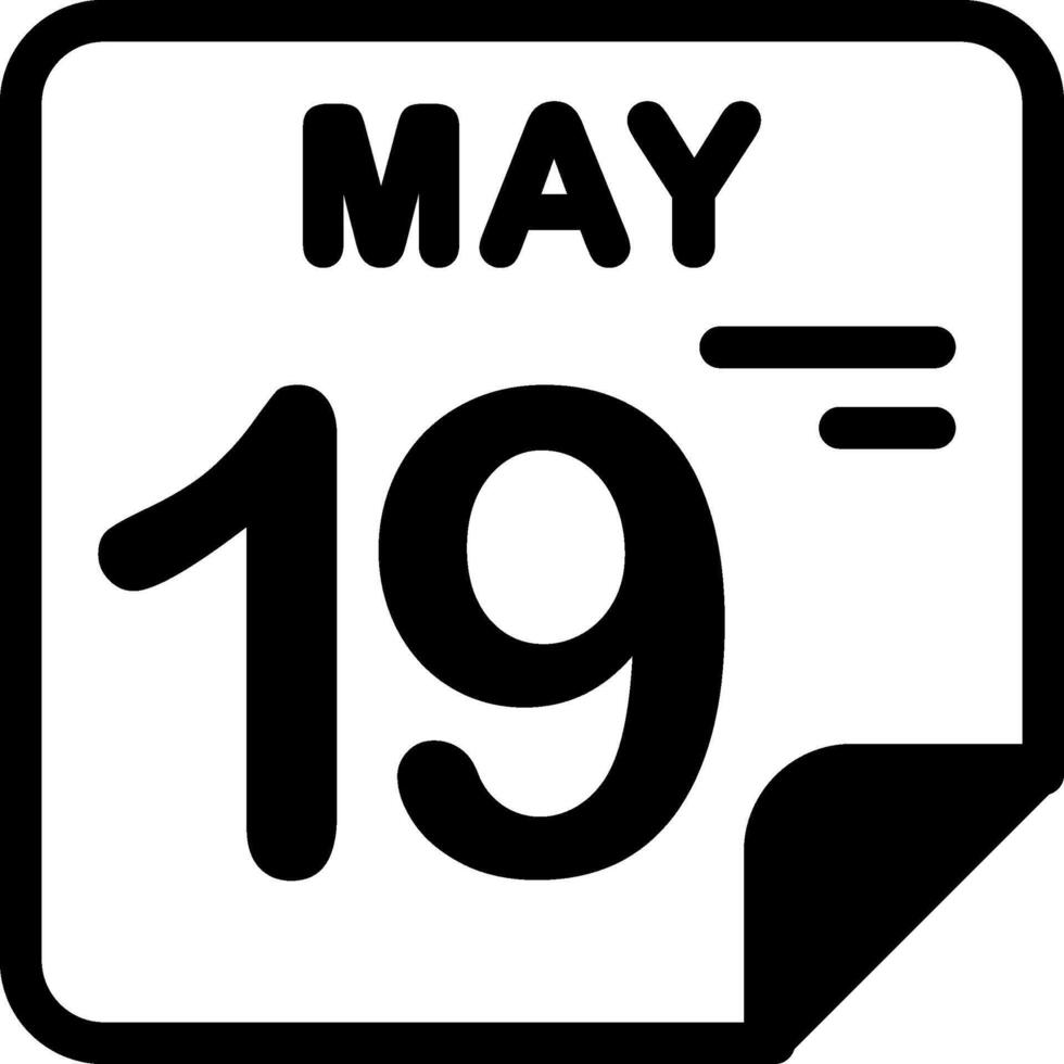 19 May Calendar Solid Black Icon vector