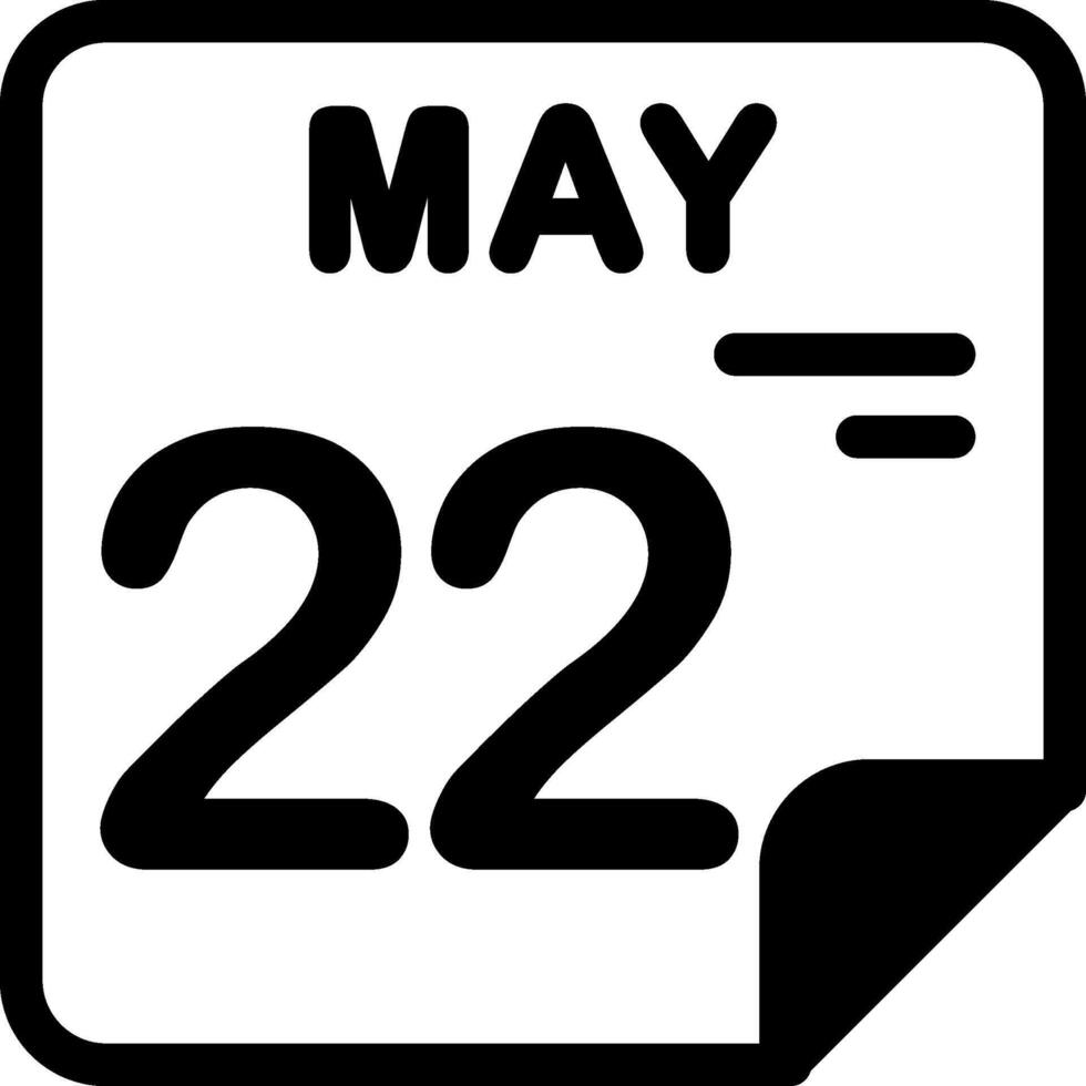22 May Calendar Solid Black Icon vector