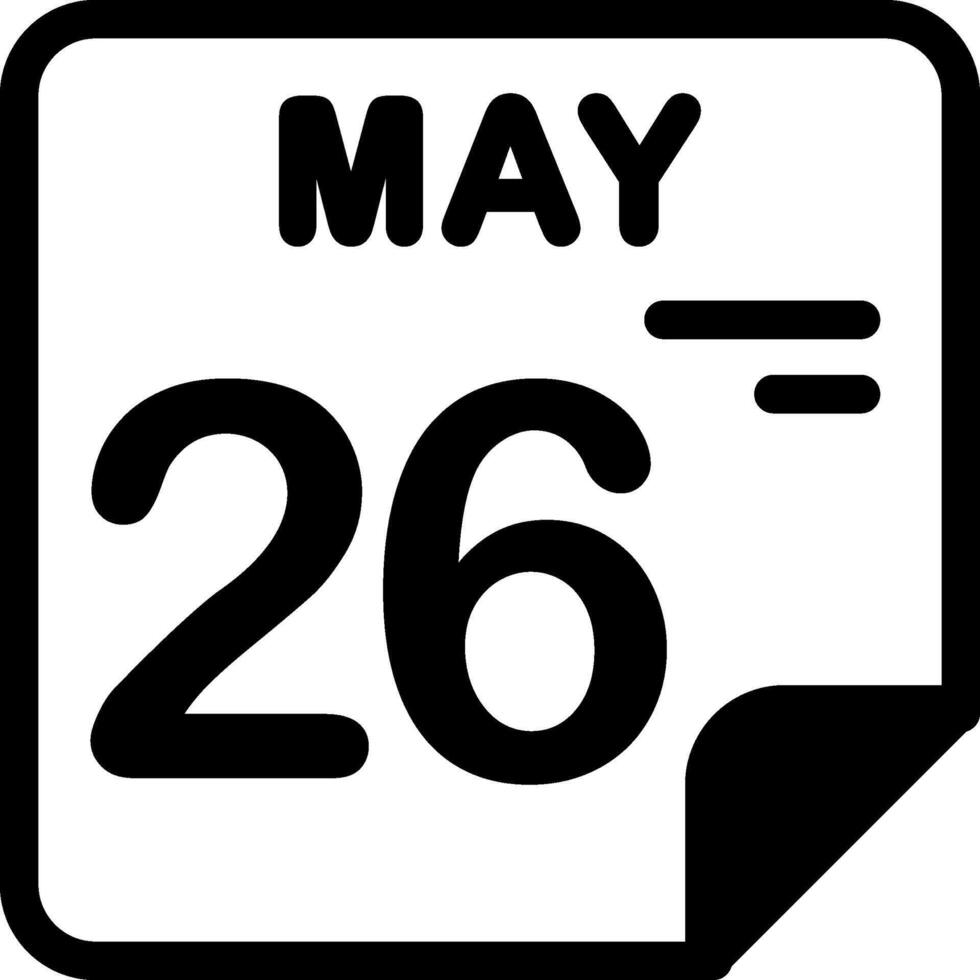 26 May Calendar Solid Black Icon vector