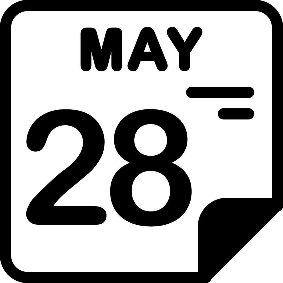 28 May Calendar Solid Black Icon vector
