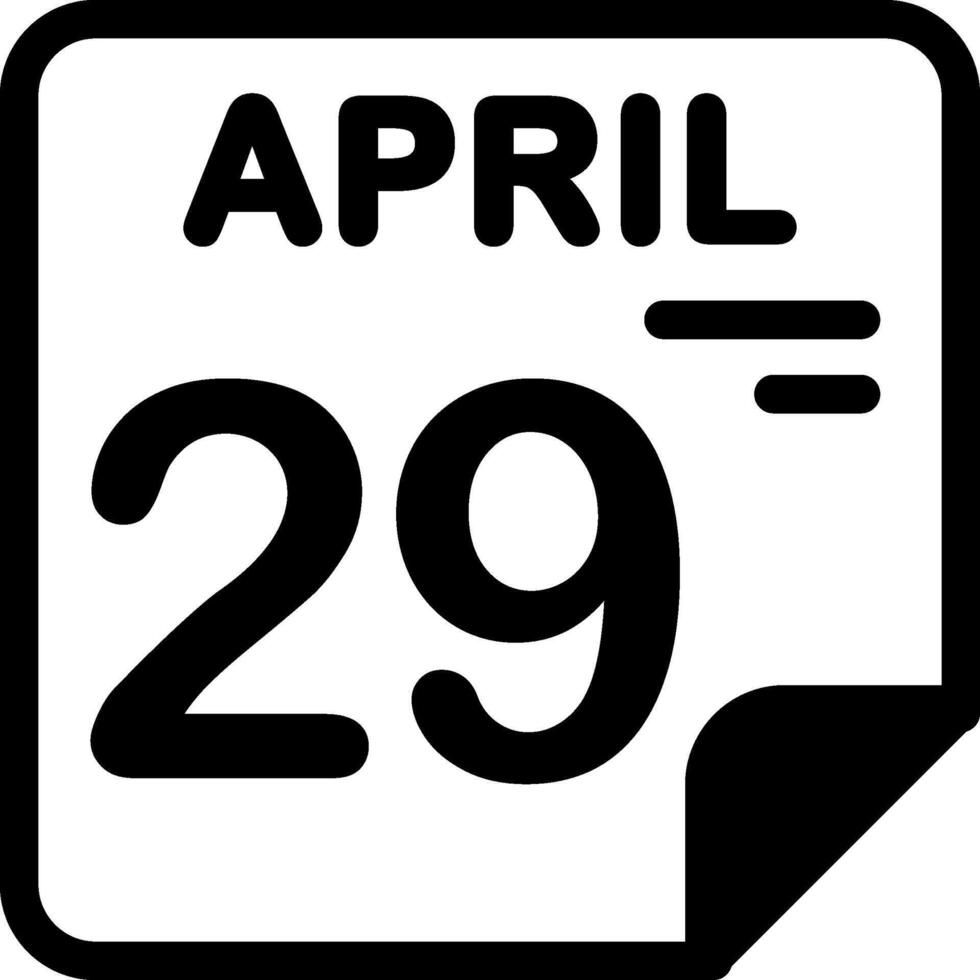 29 April Calendar Solid Black Icon vector