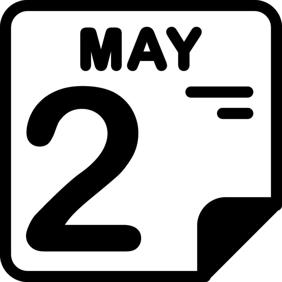 2 May Calendar Solid Black Icon vector