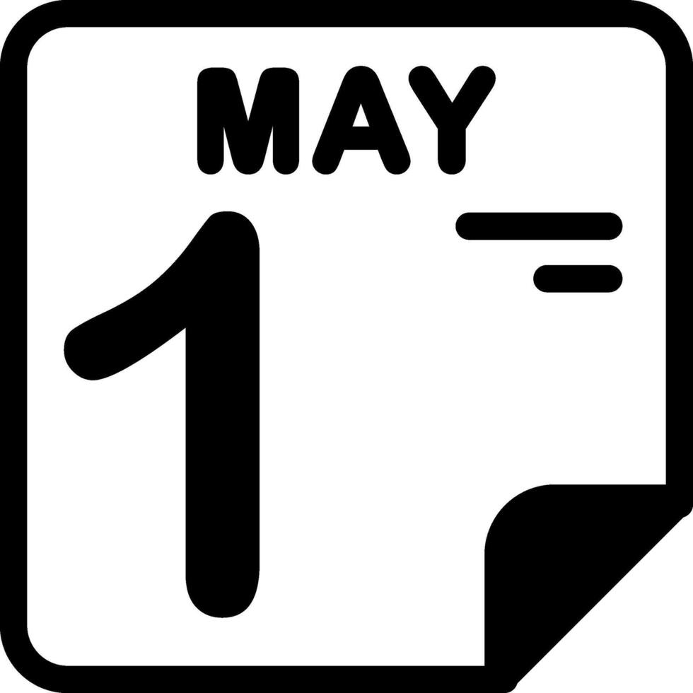 1 May Calendar Solid Black Icon vector