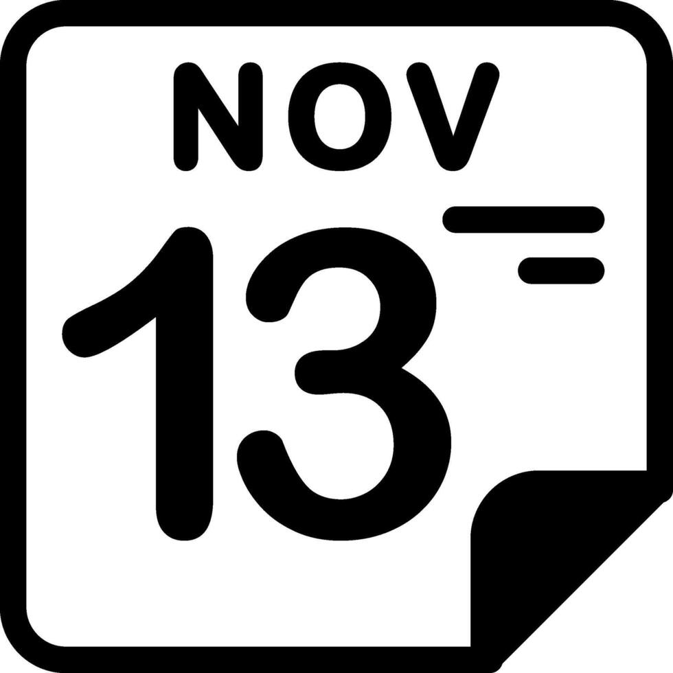 13 November Calendar Solid Black Icon vector