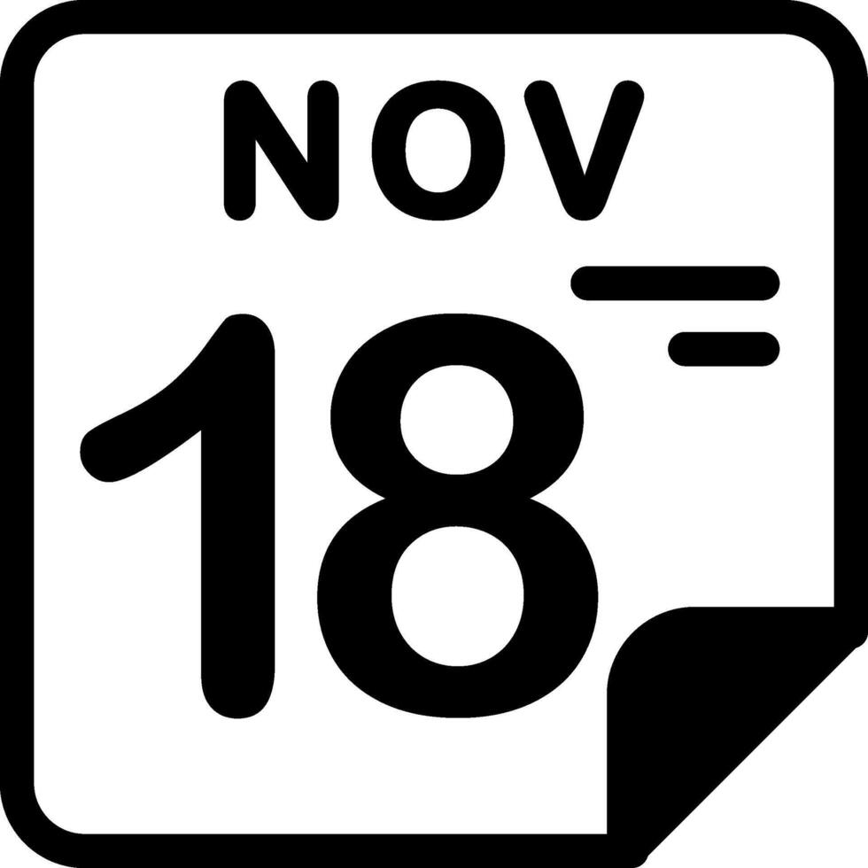 18 November Calendar Solid Black Icon vector