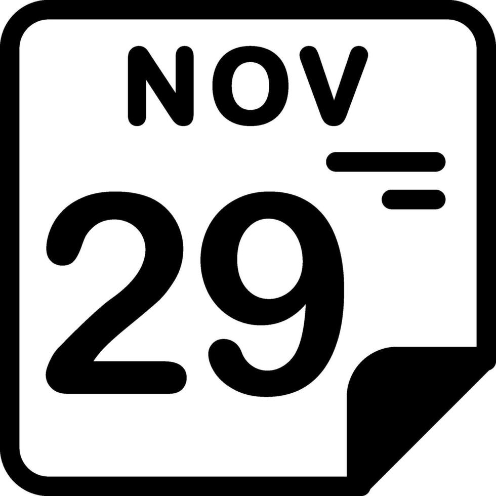 29 November Calendar Solid Black Icon vector