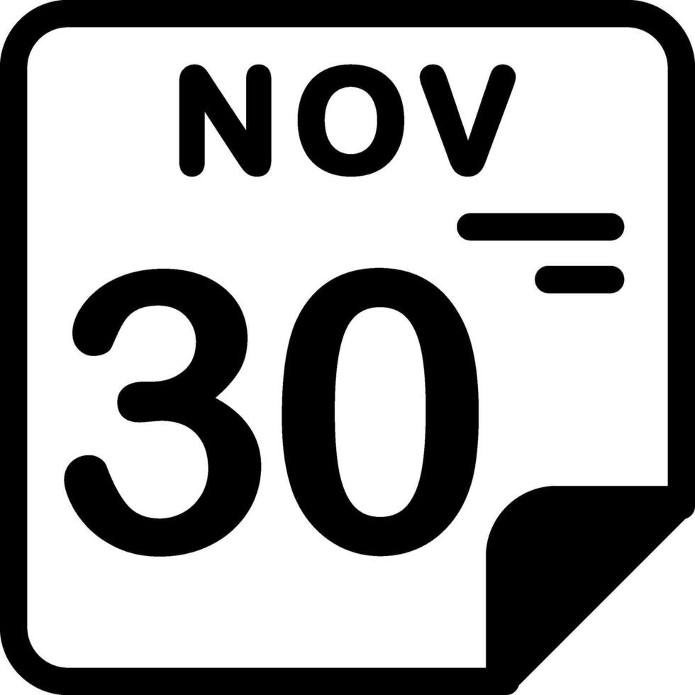 30 November Calendar Solid Black Icon vector