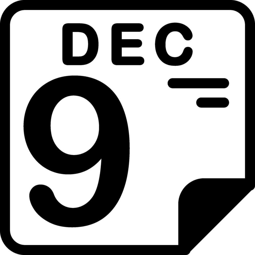 9 December Calendar Solid Black Icon vector