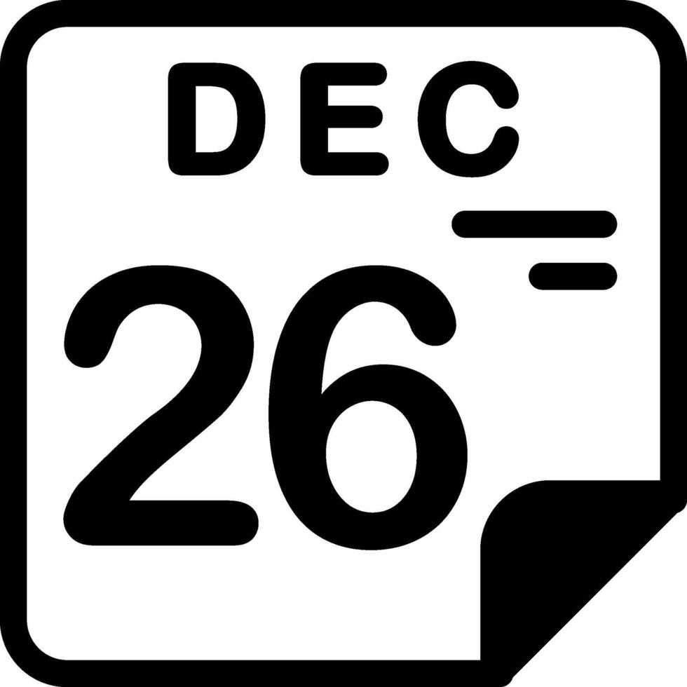 26 December Calendar Solid Black Icon vector
