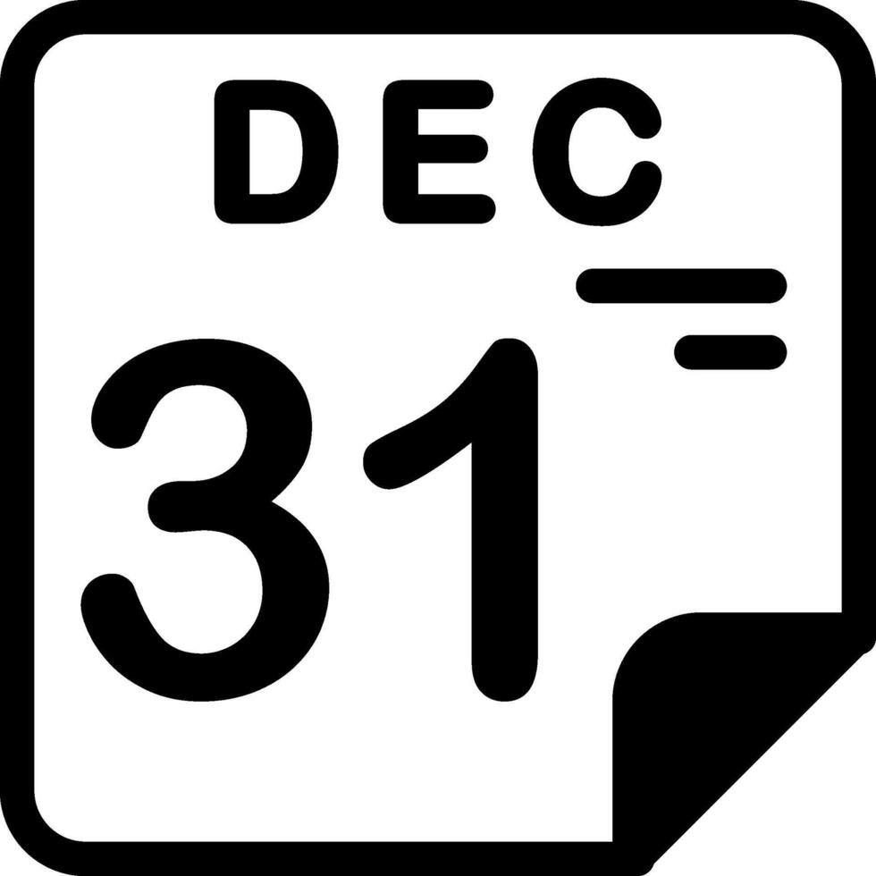 31 December Calendar Solid Black Icon vector