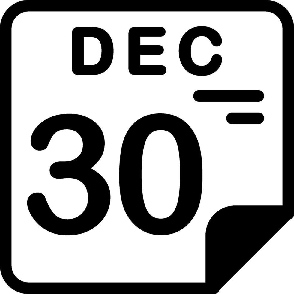 30 December Calendar Solid Black Icon vector