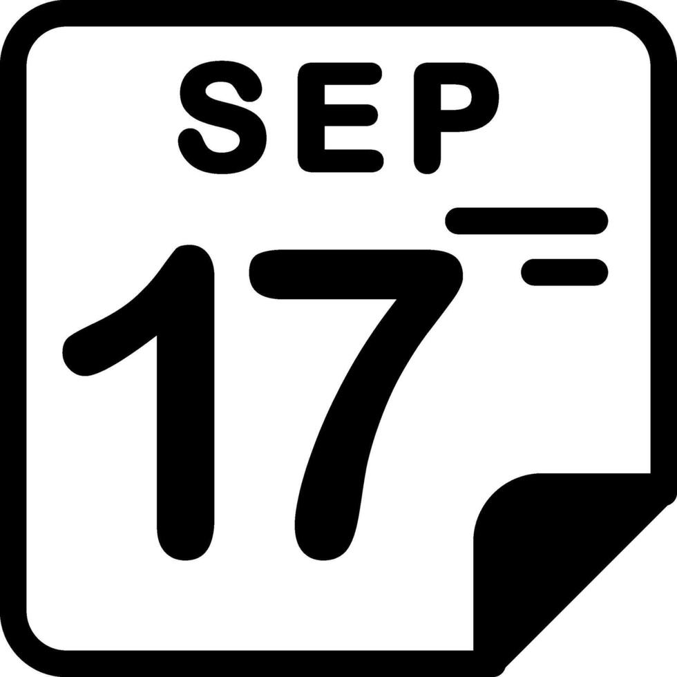 17 September Calendar Solid Black Icon vector