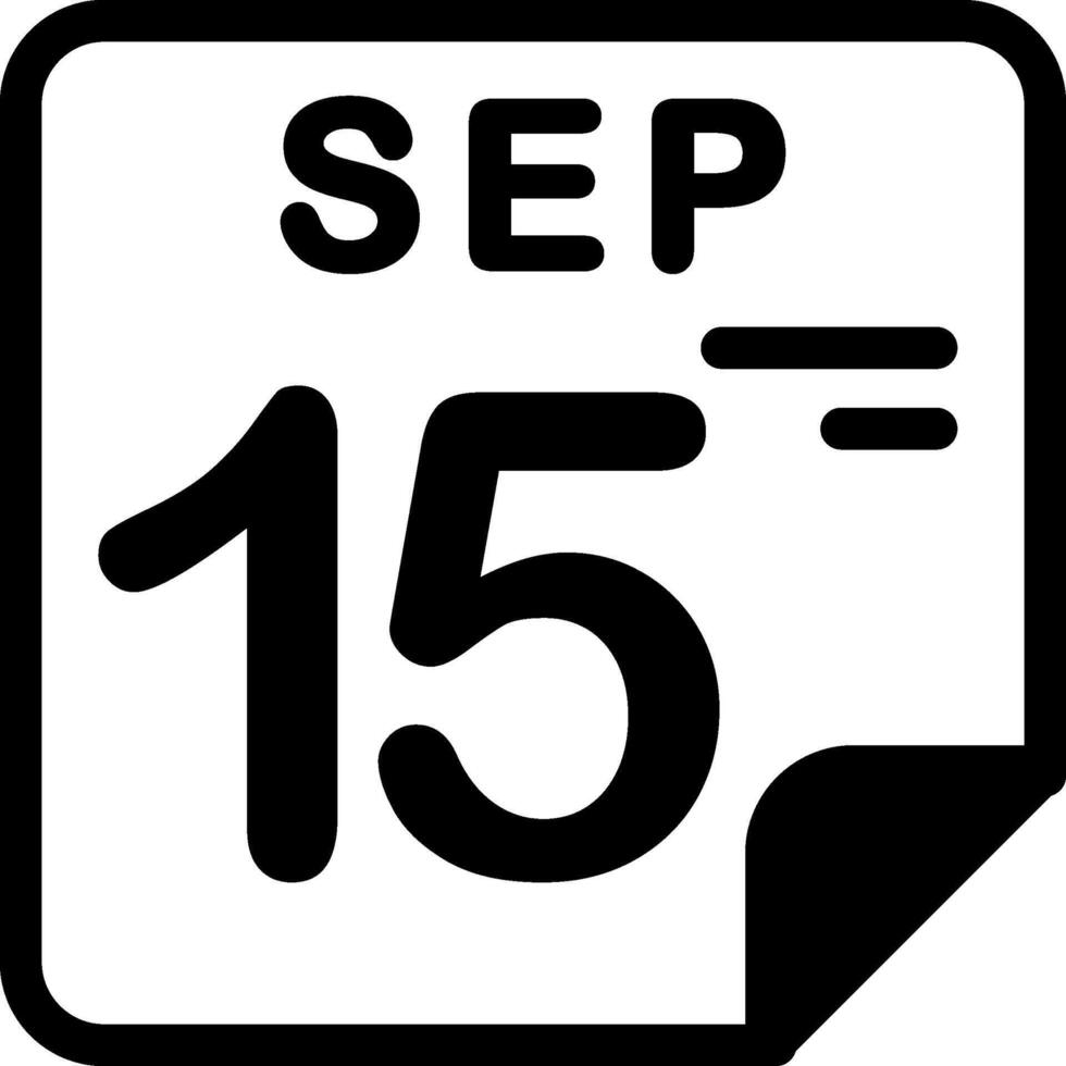 15 September Calendar Solid Black Icon vector