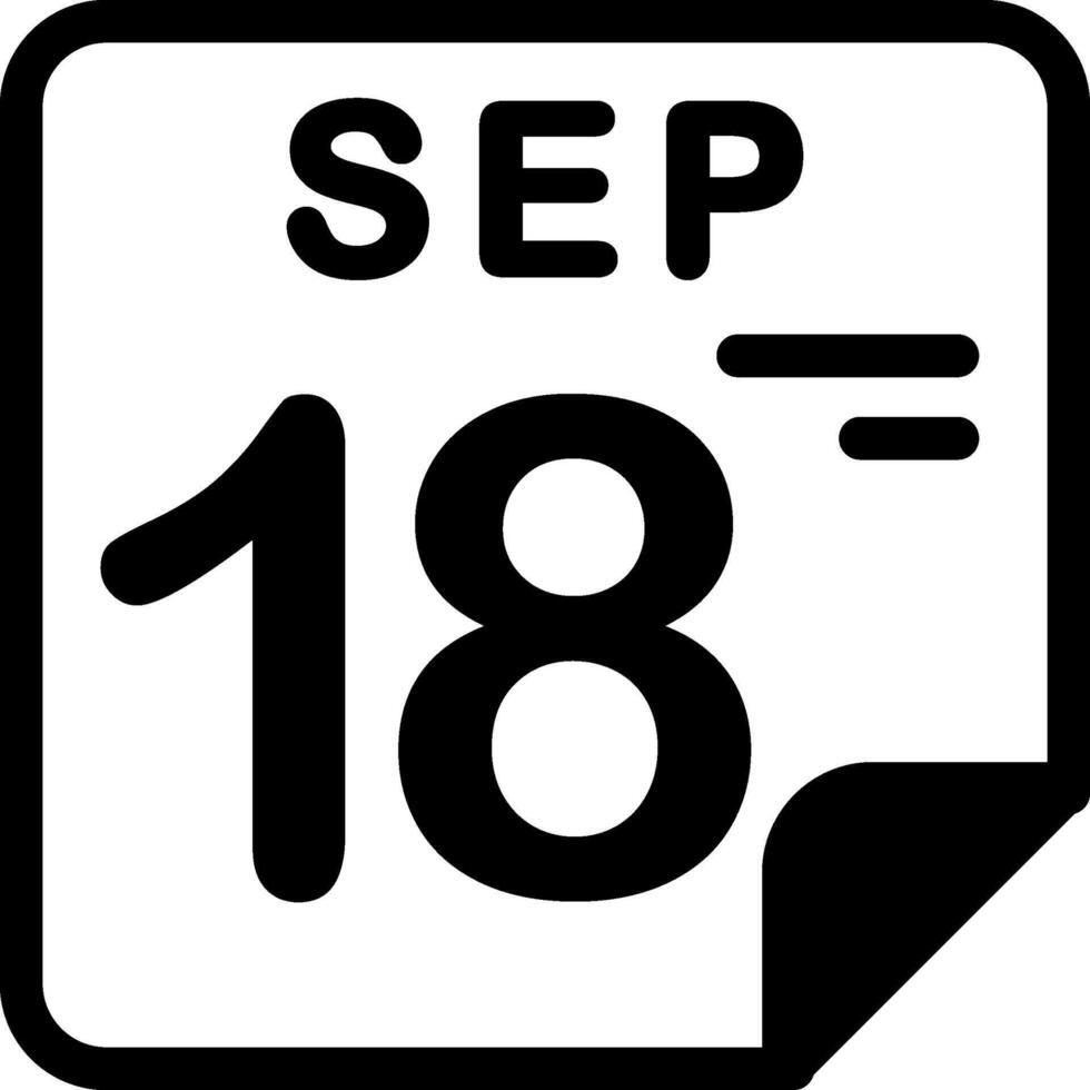 18 September Calendar Solid Black Icon vector